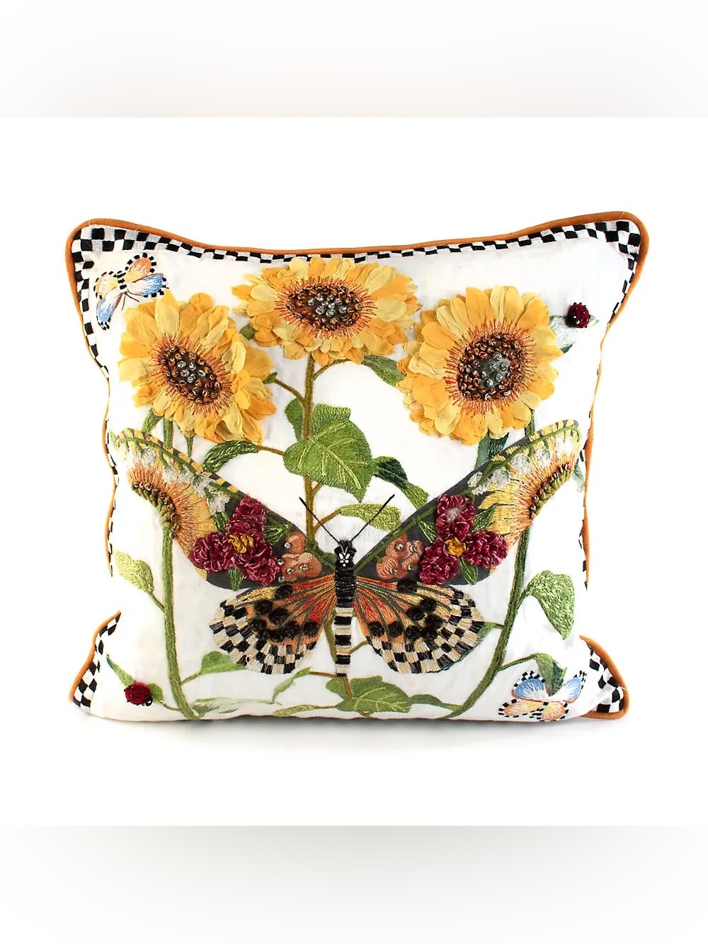 MACKENZIE-CHILDS | 20x21 White Monarch Butterfly Embroidered Pillow Case